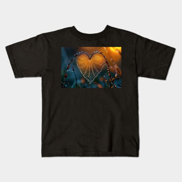 A Spider Web in the Shape of a Heart - Jigsaw Puzzle Kids T-Shirt by jecphotography